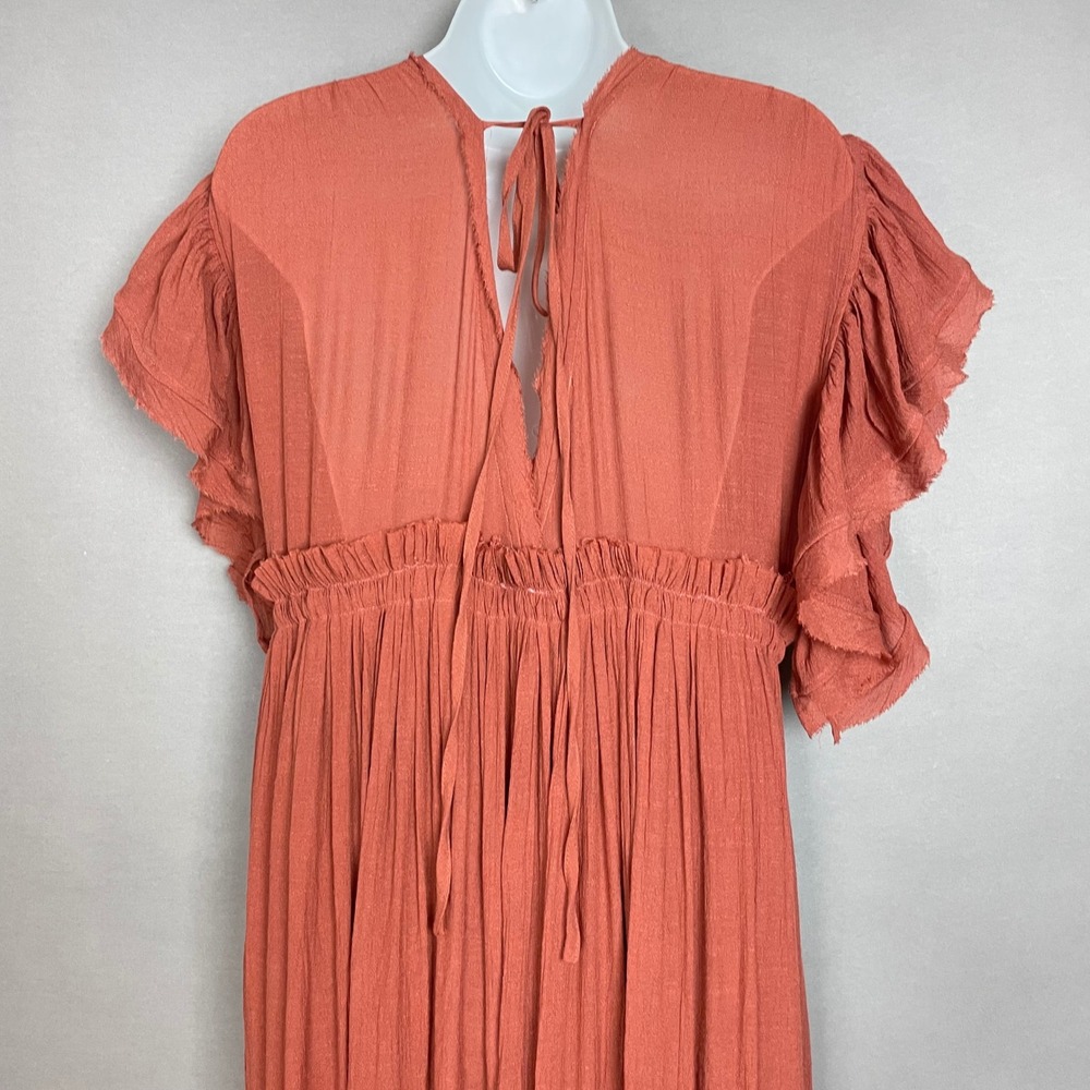 Flawless Maxi Dress Plunging V-Neck Ruffle Sleeve Boho Women Large Rust Brown - Picture 7 of 16